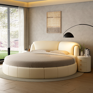 Lit rond au design simple, taille King et double, en tissu, moderne et luxueux, pour adultes, pour la maison, l'hôtel, la chambre à coucher. - Product Image 1