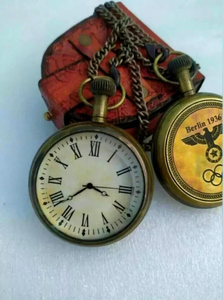 Montre de poche électronique vintage en laiton, mini horloge de table à quartz, chiffres romains, boîte de présentation en bois, montre marine - Product Image 3