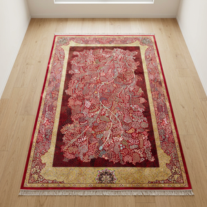 Tapis de luxe en soie pure, motif moderne personnalisé, noué à la main par un artisan qualifié, antidérapant, lavable, pour salon et chambre à coucher - Product Image 1