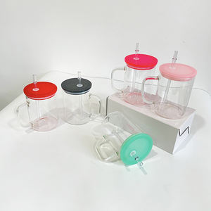 <span class=keywords><strong>Taza</strong></span> de café de vidrio <span class=keywords><strong>sublimable</strong></span> transparente de 17oz de mejor valor, tapas de plástico de colores reutilizables, tazas de café con asa para impresión DIY - Product Image 4