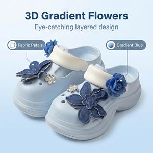 Chaussures à talons hauts pour femmes Yearning, design de fleurs bleues 3D de qualité supérieure, antidérapantes, respirantes, perforées, imperméables, pour l'intérieur et l'extérieur, 5 cm - Product Image 4