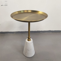 Mobilier moderne contemporain de luxe pour la maison, table basse ronde en acier inoxydable doré, marbre noir naturel, métal, petit coin