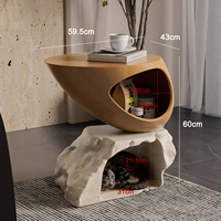 Table d'appoint de luxe en fibre de verre pour chat, style Wabi-sabi, table basse en PRV avec base texture pierre unique, lit pour animaux de compagnie pour la maison