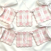 DAMAI Bannière à une lettre à carreaux avec nœud pour la première année de bébé, panneau de chaise haute pour anniversaire de 1 an, décoration de toile de fond photo pour le premier anniversaire