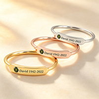 Bague en acier inoxydable à bande fine et barre incurvée, personnalisable avec pierre de naissance et lettre gravée, bijou tendance pour fête