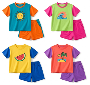 Cotton <b>Mixed</b> Lots Summer Children's Short Sleeve Crew Neck T-Shirt & Shorts Set Assorted Designs 3-6 Years - Product Image 1