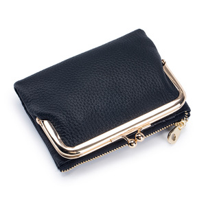 Ando Bag – portefeuille court en cuir de vache véritable pour femmes, porte-monnaie à fermeture Kiss Lock, porte-cartes - Product Image 5