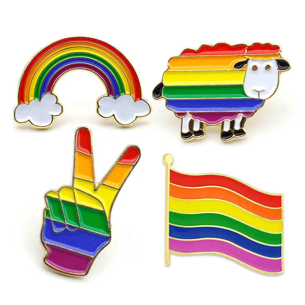 No minimum custom shaped metal gold plating gradient lapel pin badge gay pride lgbt flag colorful rainbow detailed enamel pin