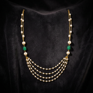 Chaîne de perles de culture d'eau douce à 4 niveaux en forme de cœur plaqué rhodium personnalisée avec perles vertes émeraude naturelles, chaîne câble de luxe pour femme, idéale pour mariée - Product Image 5