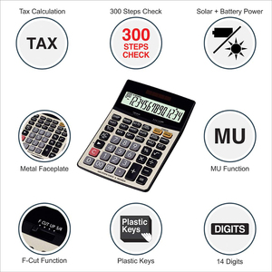 Calculatrice électronique solaire double alimentation en plastique à 14 chiffres avec logo personnalisé pour l'école, le bureau et les finances - Product Image 4
