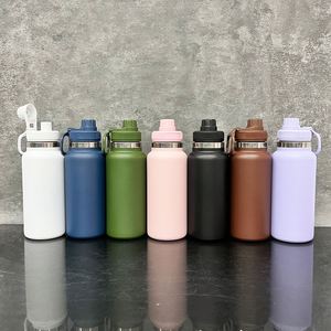 New 32oz Non Spill Wide Mouth Insulated Powder Coated Travel Thermal Mug Water <b>Bottle</b> with Portable Drinking Spout Lid for Lase - Product Image 1