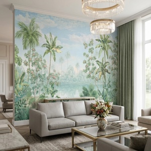 Mural de Pared 3D Impermeable con Vista a <span class=keywords><strong>la</strong></span> Selva Tropical y el Lago, Papel Ecológico Autoadhesivo, Papel Tapiz Botánico Vintage para Sala de Estar - Product Image 2
