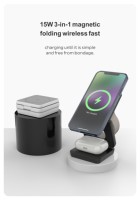 Station de charge sans fil multifonctionnelle pour iPhone iWatch AirPods 3 en 1 Support de charge sans fil magnétique pliable avec câble