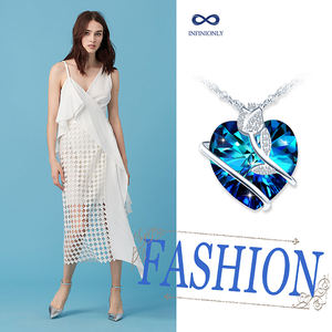 Kadın hediyeler romantik kristal kalp rodyum kaplama Charm kolye gümüş gül kolye 925 - Product Image 5