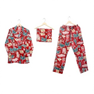 Ensemble de pyjama pour femmes en coton 100% fait main, élégant, vintage, romantique, classique, floral, 2 pièces, taille élastique, manches longues, séchage rapide - Product Image 1