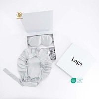 Ensemble de luxe personnalisé avec logo de marque : taie d'oreiller en soie, masque de nuit et chouchou, motif animalier de dessin animé, coffret cadeau écologique pour femme, 100 % soie