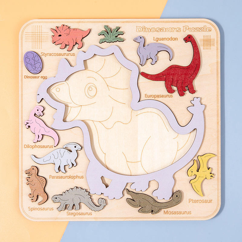 Custom Children 3D DIY Wooden Cartoon Dinosaur Animal Puzzle Board ...