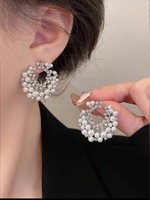Ensemble Montre à Quartz et Boucles d'Oreilles Perle Luxe pour Femmes, 2 Pièces