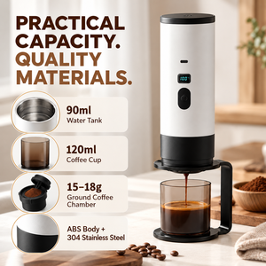 Cafetera Espresso Portátil 3 en 1, Bomba de Presión Recargable, Extracción en Frío y Caliente, Cafetera de Cápsulas Manual para Viajes al Aire Libre - Product Image 4
