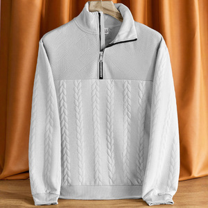 Sudadera de hombre con cuello alto y cremallera, de punto grueso, color liso, con patchwork jacquard, manga larga, transpirable, para otoño - Product Image 5