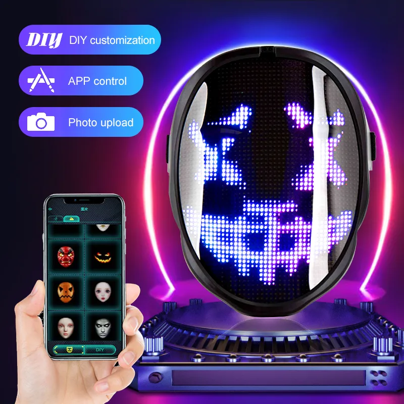 Maschera per il viso con gesto illuminato a LED maschera per il controllo delle App ricaricabile maschera per feste programmabile maschera per Cosplay a LED