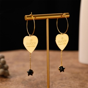 Fashion <b>Fine</b> Gold Plated Heart Charm Stainless Steel Zircon Star Tassels <b>Earring</b> - Product Image 2