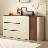 Buffet en bois multi-compartiments grande capacité, avec tiroir à rainure dissimulée et armoire de rangement à une seule porte, finition grain de noyer