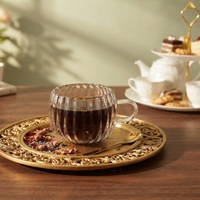 Tasse à café en verre à double paroi avec poignée, motif rayures verticales, en borosilicate sans plomb, résistante à la chaleur, faite à la main – Offre Spéciale