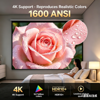 Projecteur 4K basé sur Linux, 1600 ANSI, 1080p natif, autofocus, correction trapézoïdale 4D, Wi-Fi double bande, portable, directement du fabricant pour les importateurs