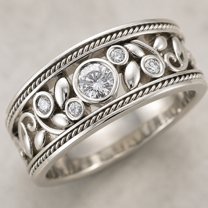 Anello con Design Floreale a Fascia Larga, Stile Barocco Vintage per Donne - Product Image 1