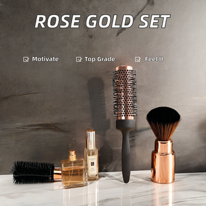 Set de Cepillo y Peine 5 en 1 de Cerámica para Desenredar el Cabello en Oro Rosa con Cepillo de Paleta de Cerdas de Jabalí y Cepillo Colorido para Extensiones, Compacto para Uso en Salón - Product Image 6