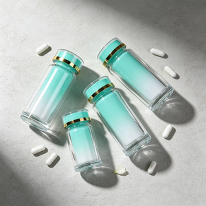 Botella de Plástico PS de 45 ml, 60 ml, 90 ml, de Grado Alimenticio, con Degradado de Color y Línea Dorada, para Cápsulas de Suplementos, Vitaminas y Gomitas - Product Image 1