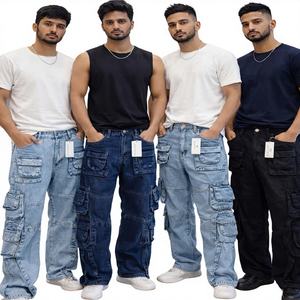 Nouveau Jean Cargo Homme Y2K en Denim Coton Haut de Gamme Effet Délavé Couleur Unie 8 Poches Style Streetwear – Collection Automne 2026 - Product Image 1