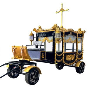 Customize Black <b>Gold</b> Style Vehicle Electric Horse Carriage Wagon Funeral Hearse Carriage Luxury Hearse Trailer for Sale - Product Image 1