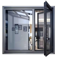 Ventana Abatible de Aluminio Negro AS2047, Ventanas Corredizas con Doble Acristalamiento y Vidrio Templado para Hogares