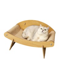 Griffoir pour chat en carton ondulé, design hamac, sisal, très durable, structure en bois robuste, style épuré, toutes saisons