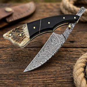 ASAP Damascus Steel Single Blade Folding Knife Wood Handle Horn Inlay Straight Styling Razor <b>Edge</b> Texture Layering Barber Body - Product Image 4