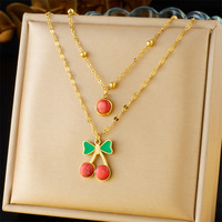 Dubbellaags Roestvrijstalen Ketting Hart Zon Goud Kersenfruit Liefdeskompas Uniek Kompas Zon Design Mode Hanger