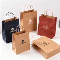 Sac en carton kraft recyclé avec poignée, logo personnalisé imprimé, faible MOQ, vente en gros, emballage pour le shopping