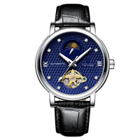 Montre automatique pour homme TEVISE 612, montre mécanique squelette de luxe, phase de lune, étanche, bracelet en cuir, montre tendance