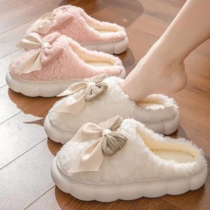 Chao Warm Plush <b>Slippers</b> With Bow Thick Soled Anti Slip Winter Home Indoor Use For Women And Men - Product Image 4