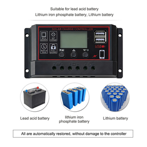 Regulador <span class=keywords><strong>Solar</strong></span> de 10A 20A 30A Automático 12V 24V con Temporizador de Encendido/Apagado por Horas, USB Dual y Pantalla LCD - Product Image 3