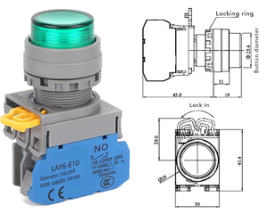 Interruptor de botón LED de alta resistencia con bloqueo y reinicio automático LAY6H-10D 22mm Rojo Verde para arranque puntual 10A 250V LAY6H- - Product Image 6