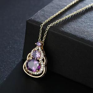 Collar de calabaza de cristal púrpura con incrustaciones de circón de la suerte exquisito collar con colgante de calabaza de cristal de acero inoxidable chapado en oro de 18K - Product Image 2