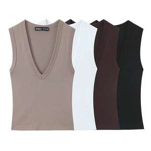 Chaleco de Mujer Transpirable, Ecológico, Tallas Grandes, Alta Elasticidad, Bordado, Manga Corta/Sin Mangas, Cuello Cuadrado, Color Sólido - Product Image 1