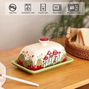 Porte-beurre en porcelaine avec couvercle, design personnalisé en forme de champignon, en céramique - Product Image 5