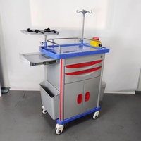 Carrito de Emergencia Hospitalario Resistente, Carro Médico de ABS con Soporte para Botella de Oxígeno y Soporte para Suero Intravenoso para Pacientes