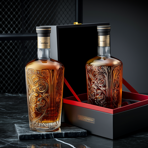 Bouteilles de whisky, vodka et liqueur en verre <span class=keywords><strong>blanc</strong></span> cristallin de haute qualité, haut de gamme, plates, 750 ml, avec bouchons décorés par peinture givrée, options personnalisables - Product Image 6