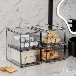 Elegant Clear Stackable <b>Plastic</b> Cosmetic Organizers <b>Drawers</b> Makeup Small Items Dresser Vanity Kitchen Cabinet - Product Image 4