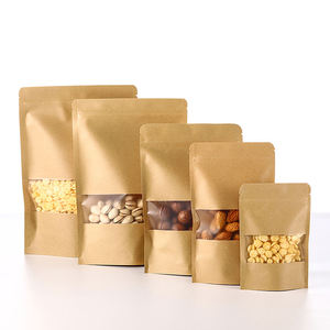 Sacs en kraft écologiques personnalisés avec fenêtre, refermables, à fermeture éclair, pour aliments et noix, emballage plastique avec fermeture éclair et fenêtre - Product Image 1